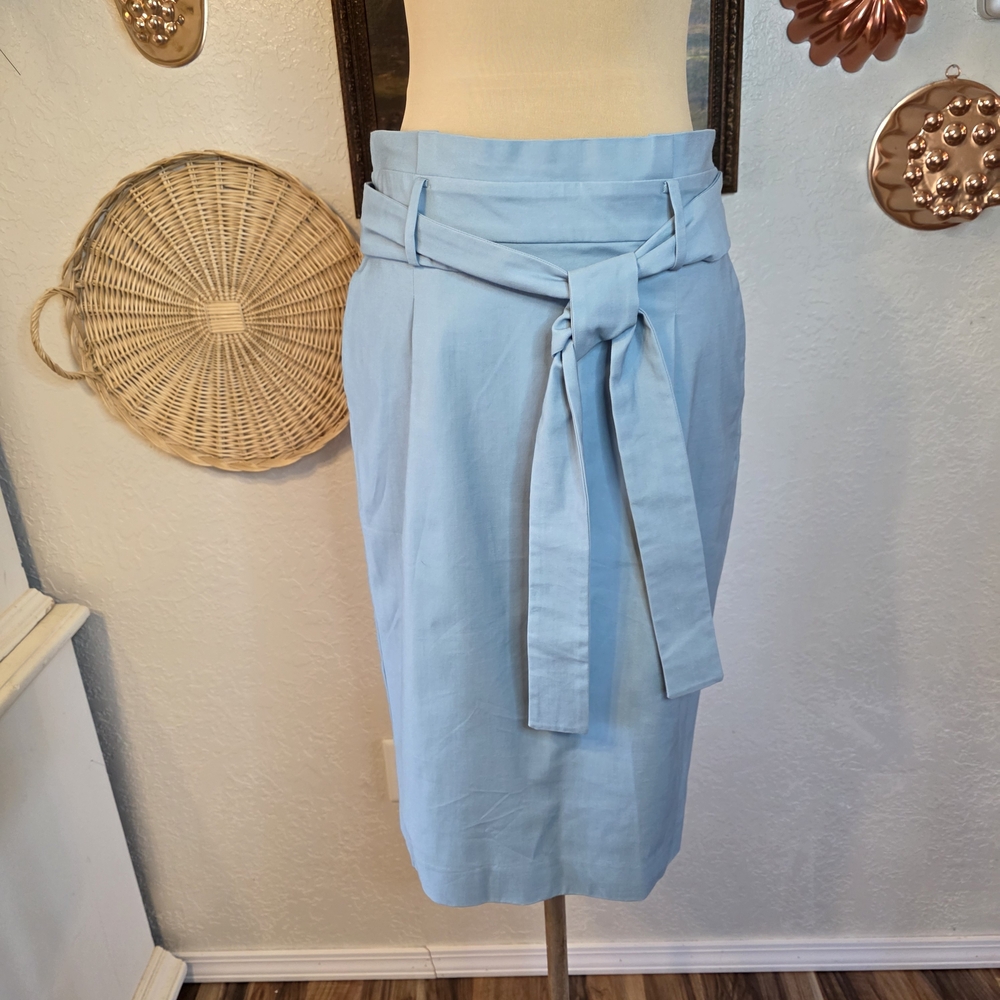 Ann Taylor Light Blue Pencil Skirt with Waist Tie